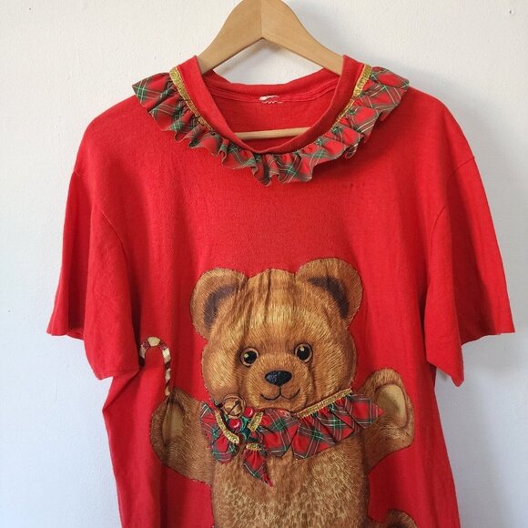 Vintage Handmade Teddy Bear Ugly Christmas Sweater Shirt Embroidered Puffy Party - Picture 3 of 6